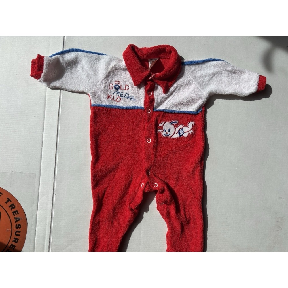 Trimfit Baby One piece Sleeper‎ Gold Metal Kid Snap Button Vtg  70/80's Sz O-3m